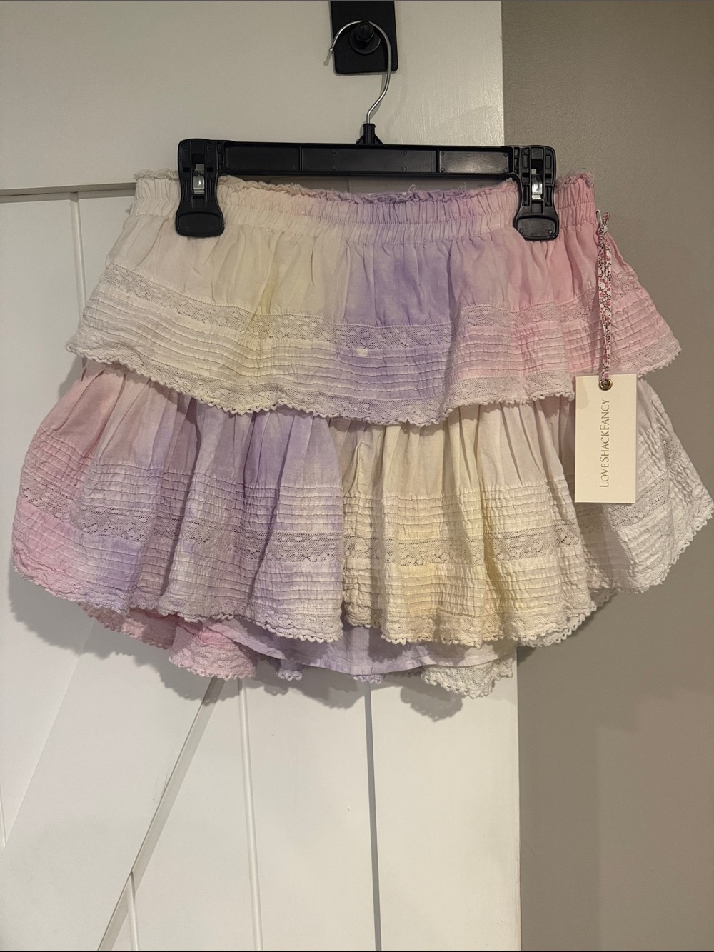 NWT - LoveShackFancy Pastel Tie-Dye Tiered Mini Skirt - size L